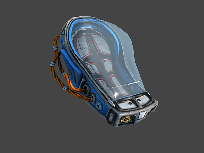 Futuristic Blue Tech Device With Transparent Cover And Orange Cables Design Style 3d model