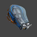 Futuristic Blue Tech Device With Transparent Cover And Orange Cables Design Style