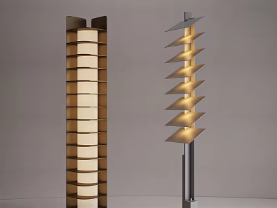 Modern Designer Floor Lamps With Layered Rectangular And Spiral Blade Like Structures 3d model