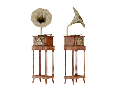 Vintage Gramophone Audio System With Wooden Stand And Classic Horn Speaker 3d model