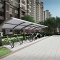 Modern Outdoor Canopy Structure With Metal Frame Transparent Roof And Slate Paved Floor