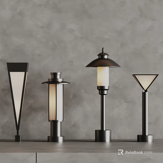 Modern Outdoor Lights With Various Metal Designs And Unique Lamp Shades 3d model 