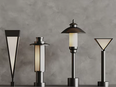 Modern Outdoor Lights With Various Metal Designs And Unique Lamp Shades 3d model