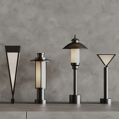 Modern Outdoor Lights With Various Metal Designs And Unique Lamp Shades 3d model