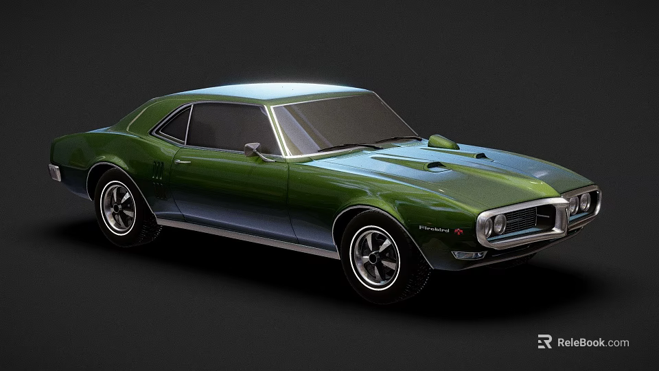 Classic Green Two Door Muscle Car With Sleek Body And Chrome Accents 3d model 