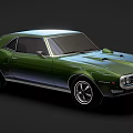 Classic Green Two Door Muscle Car With Sleek Body And Chrome Accents