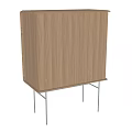 Walnut Wood Console Cabinet With Double Doors And Black Metal Legs