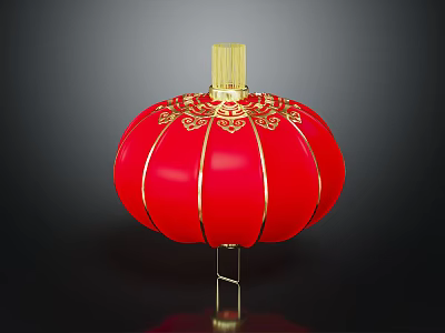 Traditional Red Chinese Lantern Furniture With Golden Ornamental Patterns For Home Decor 3d model
