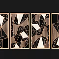 Set of Four Geometric Room Dividers With Wooden Frame And Abstract Patterns