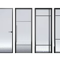 Modern Hinged Doors Featuring Various Glass Panel Designs And Black Frames 3d model