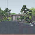 Curved Entrance Gate Design With Lush Greenery Water Pool And Stone Paving In Garden