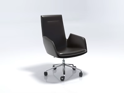 Black Leather Office Chair With Armrests And Rolling Metal Base 3d model