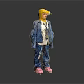 Game Movie Character With Yellow Hood Blue Jacket White Shirt Tie Blue Pants Pink Shoes