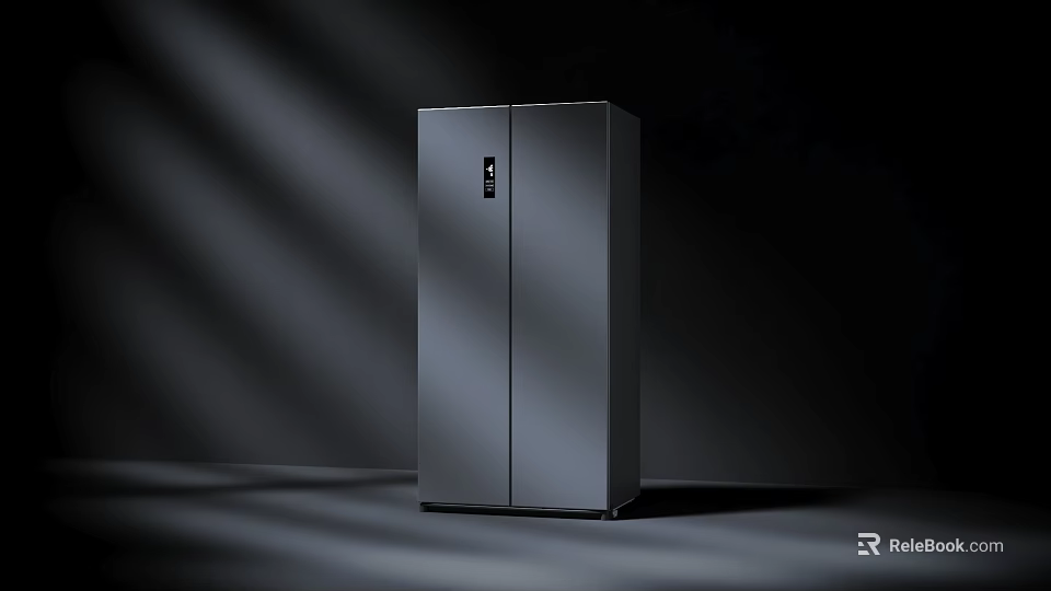 Modern Gray Double Door Refrigerator With Sleek Design In Dark Background 3d model