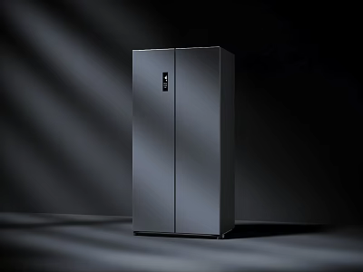Modern Gray Double Door Refrigerator With Sleek Design In Dark Background 3d model