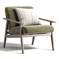 Modern Single Chair with Light Gray Fabric Wooden Armrests and Striped Cushion
