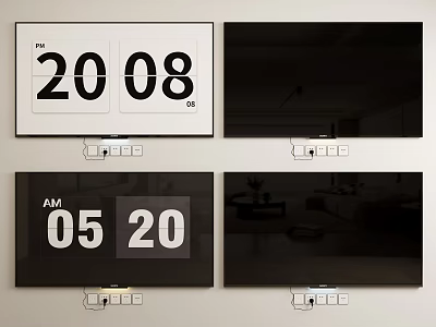 Smart Television With Digital Clock Display In Modern Living Room Interior 3d model
