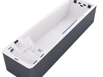 Modern Rectangular Bathtub With Dark Gray Exterior White Interior And Blue Accent Strip 3d model