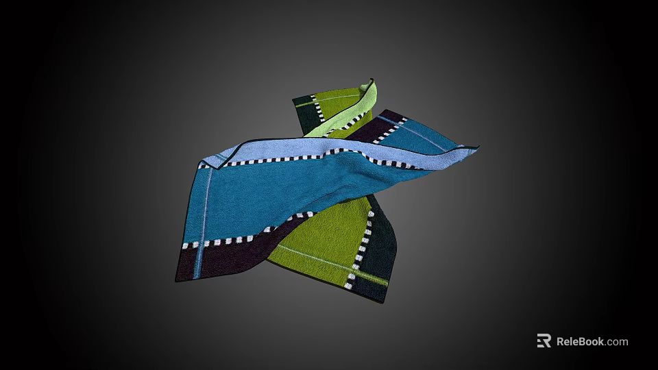 Colorful Soft Knitted Towels With Blue And Green Patchwork Design 3d model 