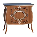 Elegant Wooden Decorative Cabinet With Carved Patterns Oval Panel Black Top And Slender Legs
