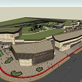Vibrant Commercial Street With Modern Architecture Pedestrians Shops Greenery And Open Spaces