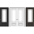 Black Modern Double Doors With Glass Panels And Grid Design 3d model