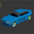 Blue Two Door Coupe With Rear Spoiler And Alloy Wheels On Dark Reflective Surface