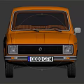Yellow Vintage Compact Car Featuring 4 Door Classic Design And Reflective Finish