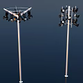 High Mast Lights With Multiple Lamps Against Dark Blue Background 3d model