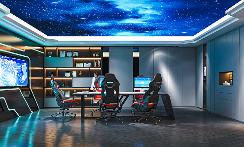 Modern Studio E-sports Game Studio Computer Set E-sports Room Computer Room Entertainment Room Bookcase 3d model