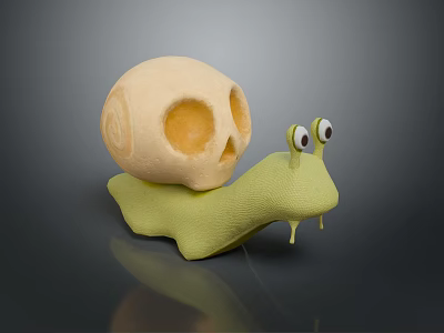 Green Reptile With Snail Shaped Body Skull Shell And Big Eyes Design 3d model