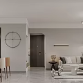 Modern Living and Dining Room Interior Design With Grey Sofa Dining Table And Wall Clock 3d model