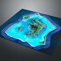 Cartoon Style Island Scene With Blue Ocean And Green Land Details