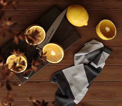 Fresh Cut Lemons and Oranges on Wooden Cutting Board with Knife and Towel 3d model Fresh Cut Lemons and Oranges on Wooden Cutting Board with Knife and Towel 3d model
