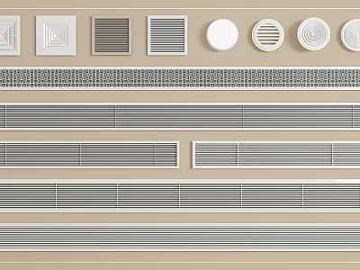 Various Styles Of Air Conditioner Vents With Rectangular Grille And Round Covers 3d model