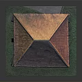 Residential Building Model With Stone Exterior Red And Dark Roof Tiles And Grass Base