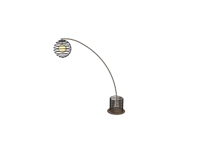 Modern Curved Arm Floor Lamp With Wire Cage Shade And Cylindrical Base 3d model