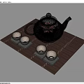 Transparent Glass Teapot With Chrysanthemum And Four Tea Cups On Bamboo Mat Set
