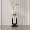 Modern Display Shelf With Black Metal Stand White Top And Decorative Vase Plant