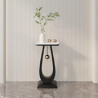 Modern Display Shelf With Black Metal Stand White Top And Decorative Vase Plant 3d model