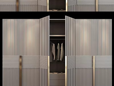 Elegant Modern Dresser With Gold Accents Striped Panels And Hanging Space 3d model