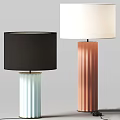 Modern Table Lamps with Black White Shades and Fluted Blue Copper Column Bases