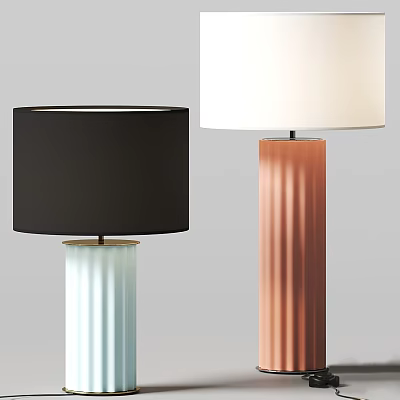 Modern Table Lamps with Black White Shades and Fluted Blue Copper Column Bases 3d model