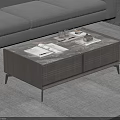 Modern Wooden Coffee Table With Glass Top And Decorative Books Glasses On Living Room Rug