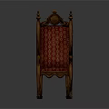 Vintage Ornate Wooden Chair With Carved Top Decorative Frame And Red Patterned Upholstery