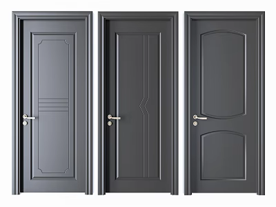 Modern Black Hinged Doors With Stylish Panel Designs And Metal Handles 3d model