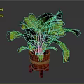 Indoor Potted Plant Decoration With Green Leaves Red Pot And Wheeled Stand