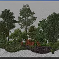 Mixed Landscape Plants Featuring Green Trees Reddish Shrubs And Lush Foliage On Light Ground