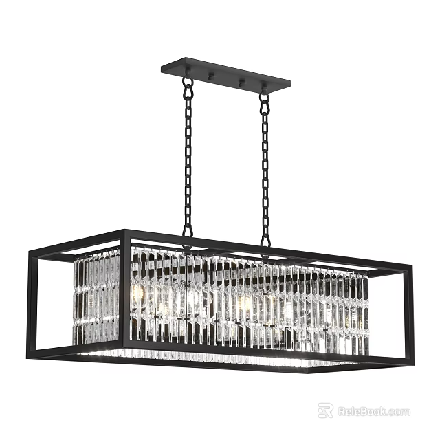 Modern Rectangular Black Frame Crystal Chandelier With Hanging Crystal Bars For Interior Home Decor 3d model