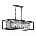 Modern Rectangular Black Frame Crystal Chandelier With Hanging Crystal Bars For Interior Home Decor 3d model